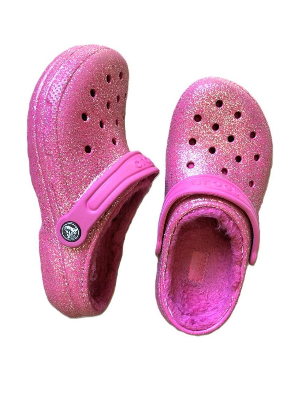 Crocs Pink Glitter Fuzz-Lined Clogs - Youth Size J3